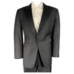 Used ERMENEGILDO ZEGNA Size 46 Black Wool Peak Lapel Tuxedo