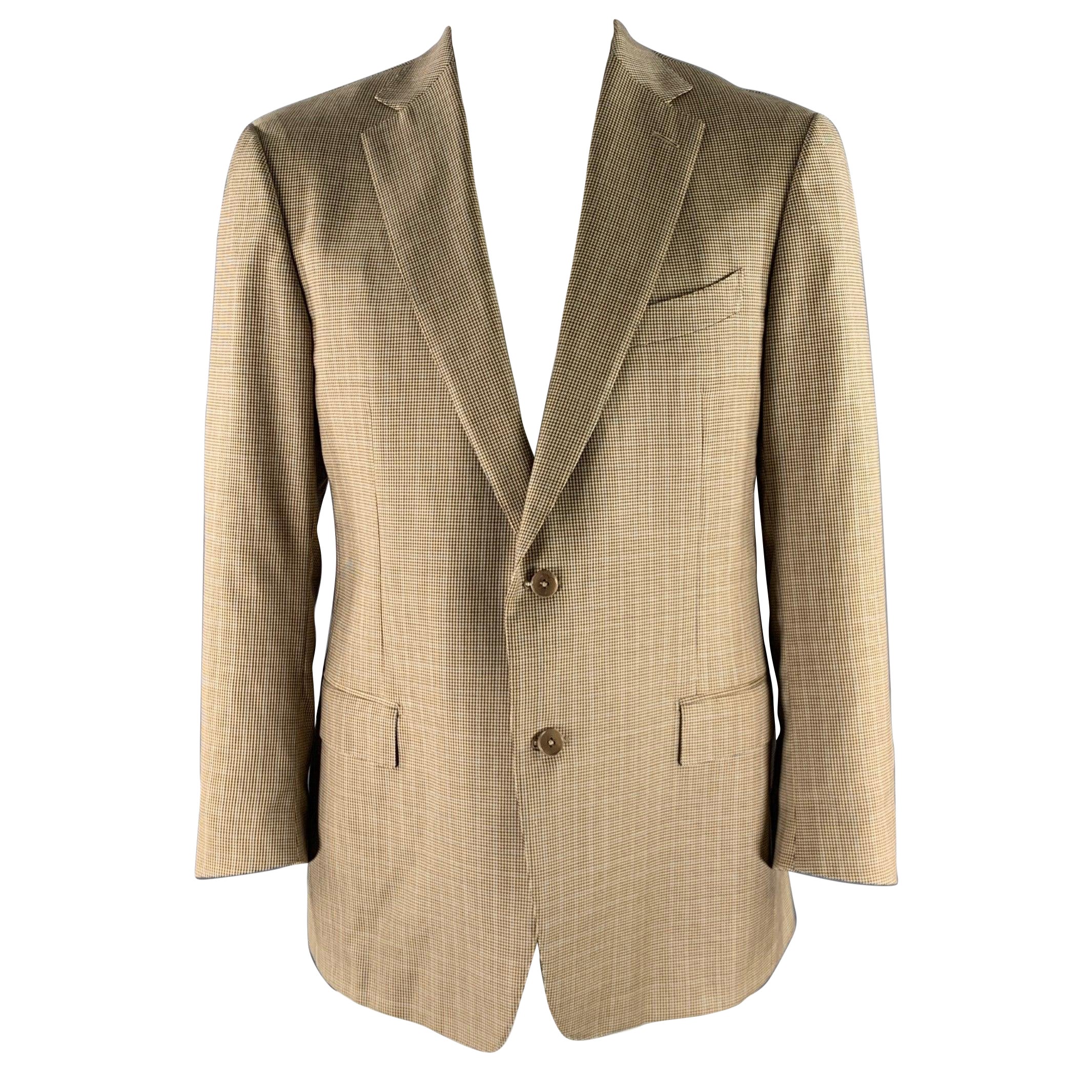 ERMENEGILDO ZEGNA Größe 46 Braun Khaki Hahnentritt Wolle Sportmantel