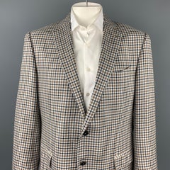 ERMENEGILDO ZEGNA Size 46 Crossover Taupe & Blue Plaid Linen Blend Sport Coat