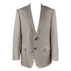 ERMENEGILDO ZEGNA Size 46 Crossover Taupe 
Blue Plaid Linen Blend Sport Coat