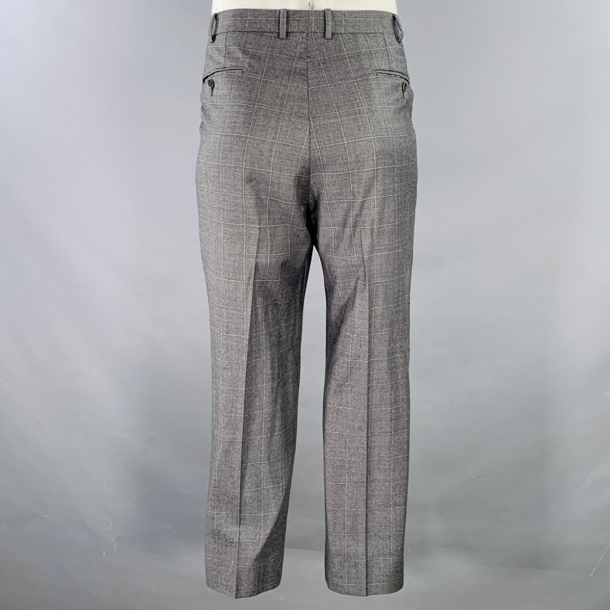 ERMENEGILDO ZEGNA Taille 46 gris blanc pantalon de fenêtre à revers en laine Pour hommes en vente