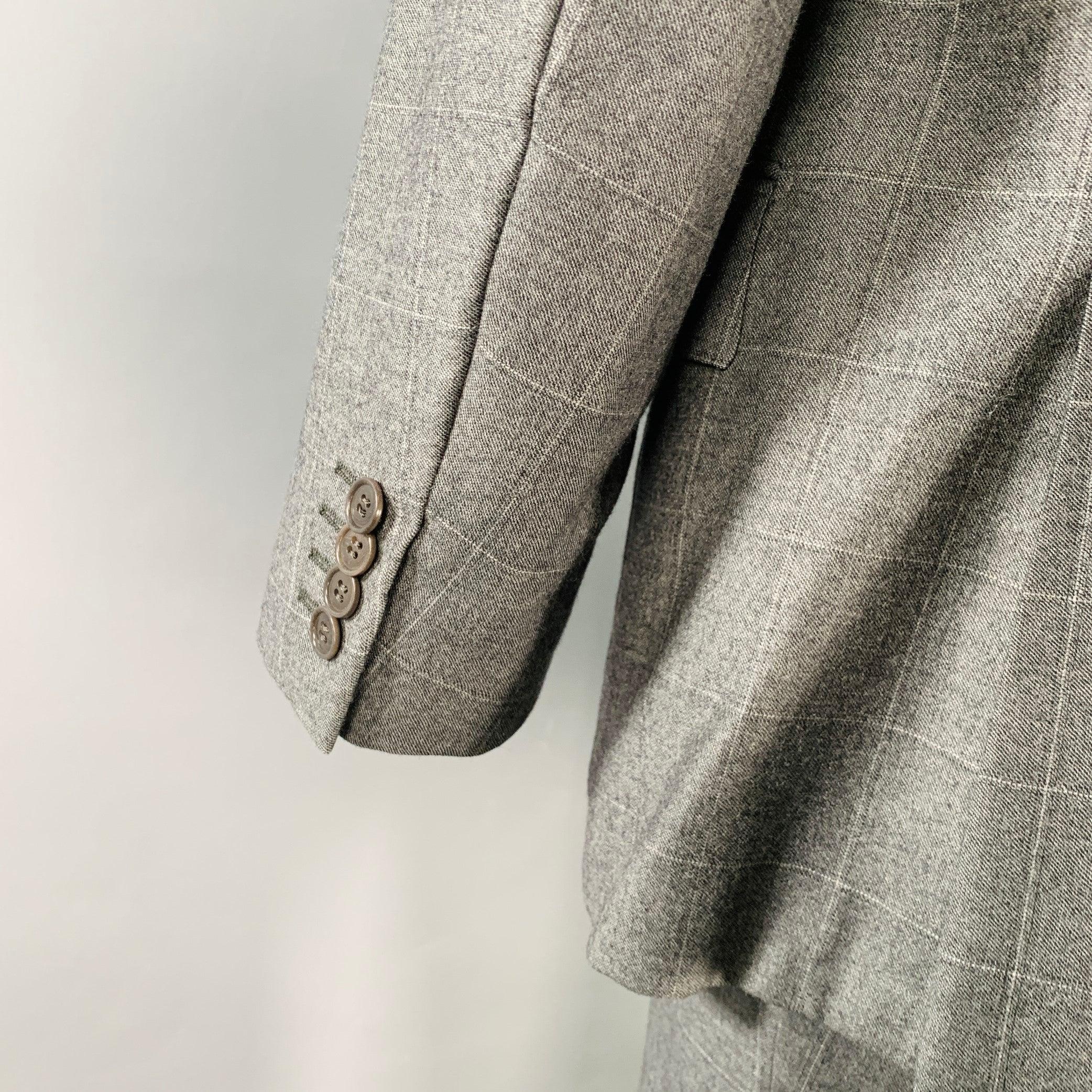 ERMENEGILDO ZEGNA Taille 46 gris blanc pantalon de fenêtre à revers en laine en vente 1