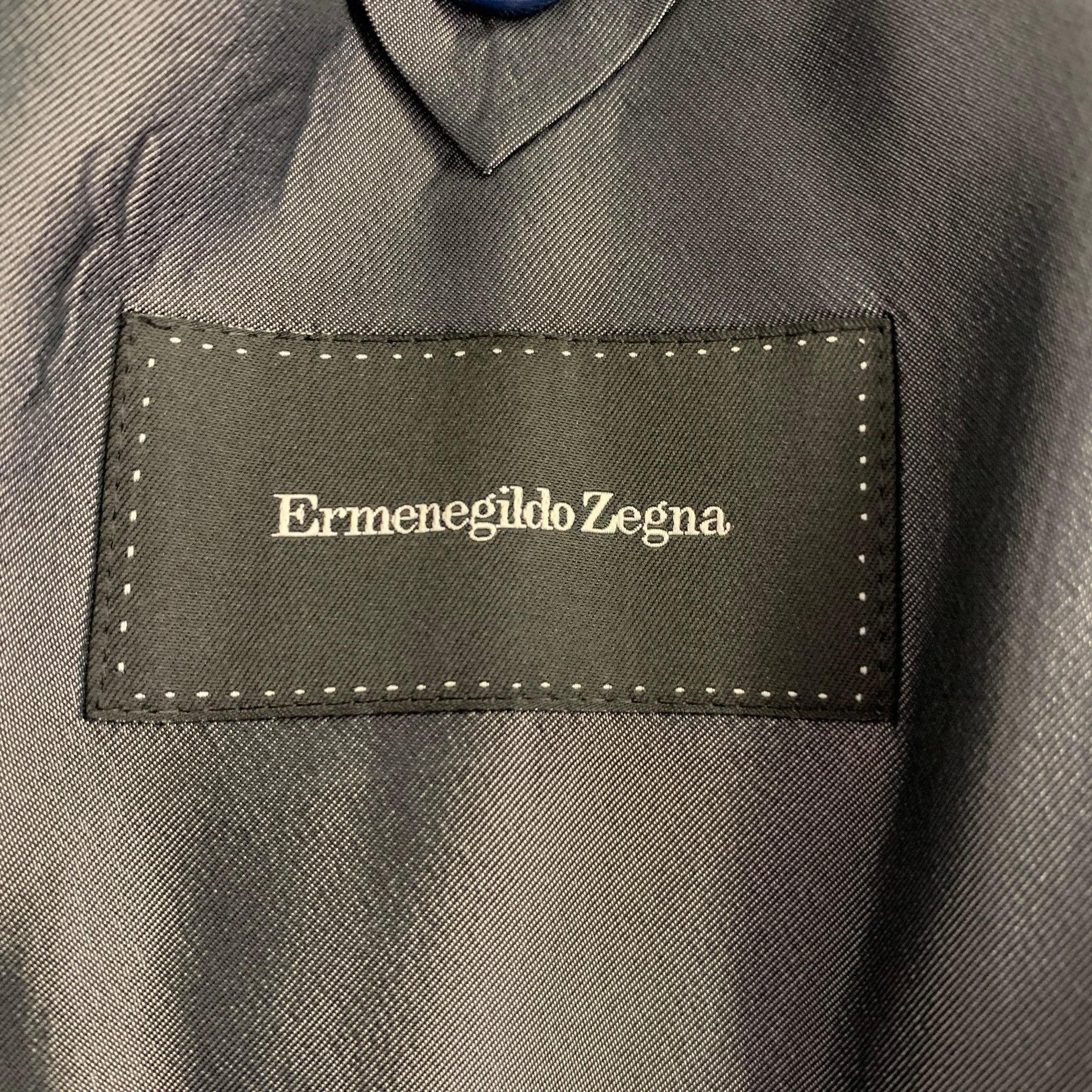 ERMENEGILDO ZEGNA Taille 46 gris blanc pantalon de fenêtre à revers en laine en vente 3