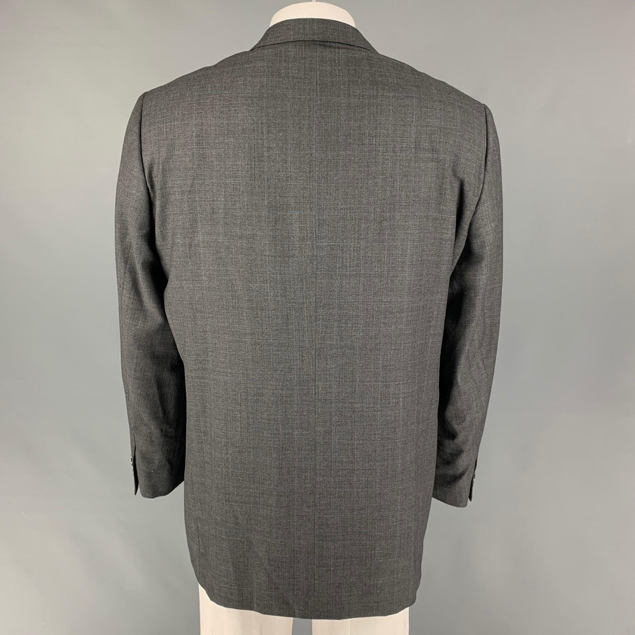 ERMENEGILDO ZEGNA Size 46 Grey Window Pane Wool Single Breasted Sport Coat In Good Condition For Sale In San Francisco, CA