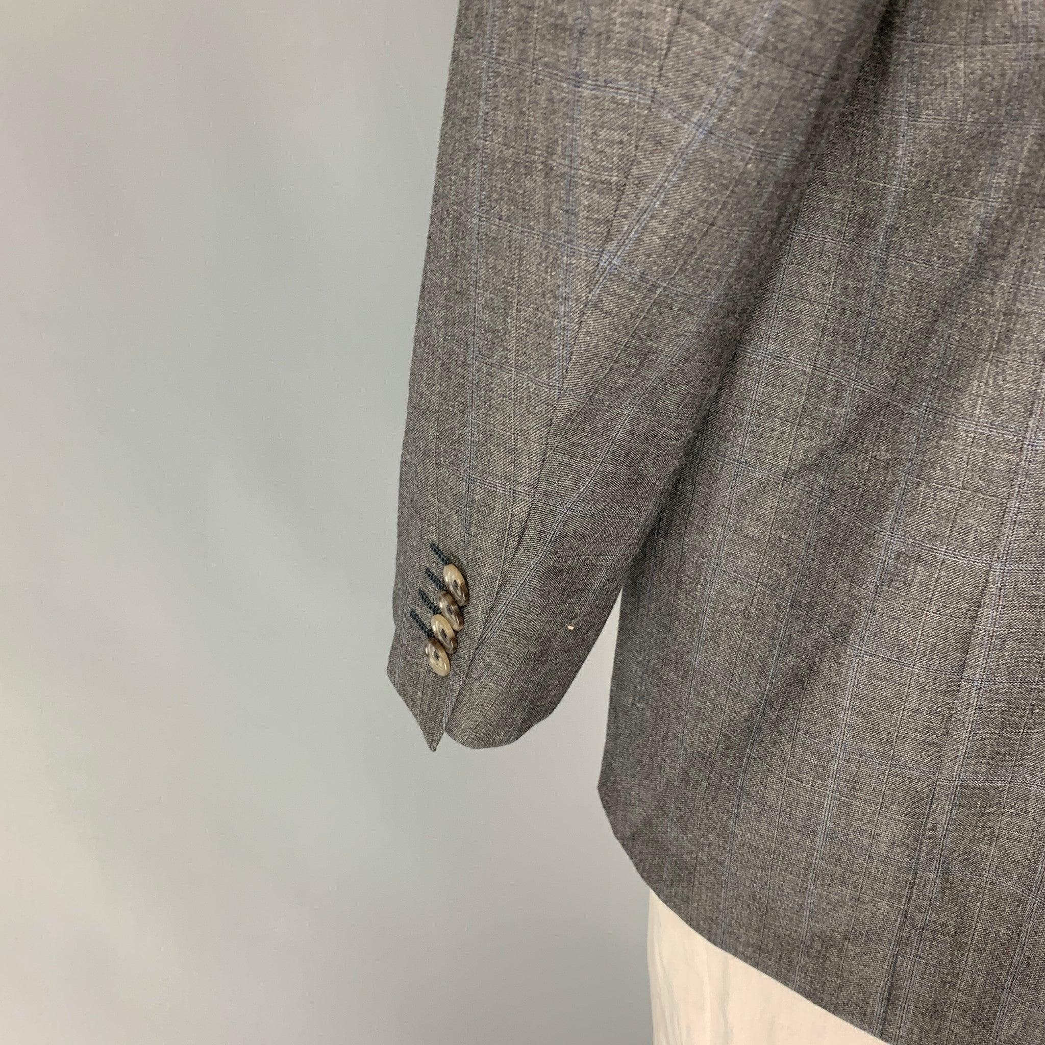Men's ERMENEGILDO ZEGNA Size 46 Grey Window Pane Wool Single Breasted Sport Coat For Sale