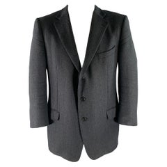 ERMENEGILDO ZEGNA Size 46 Navy Black Woven Wool Cashmere Sport Coat