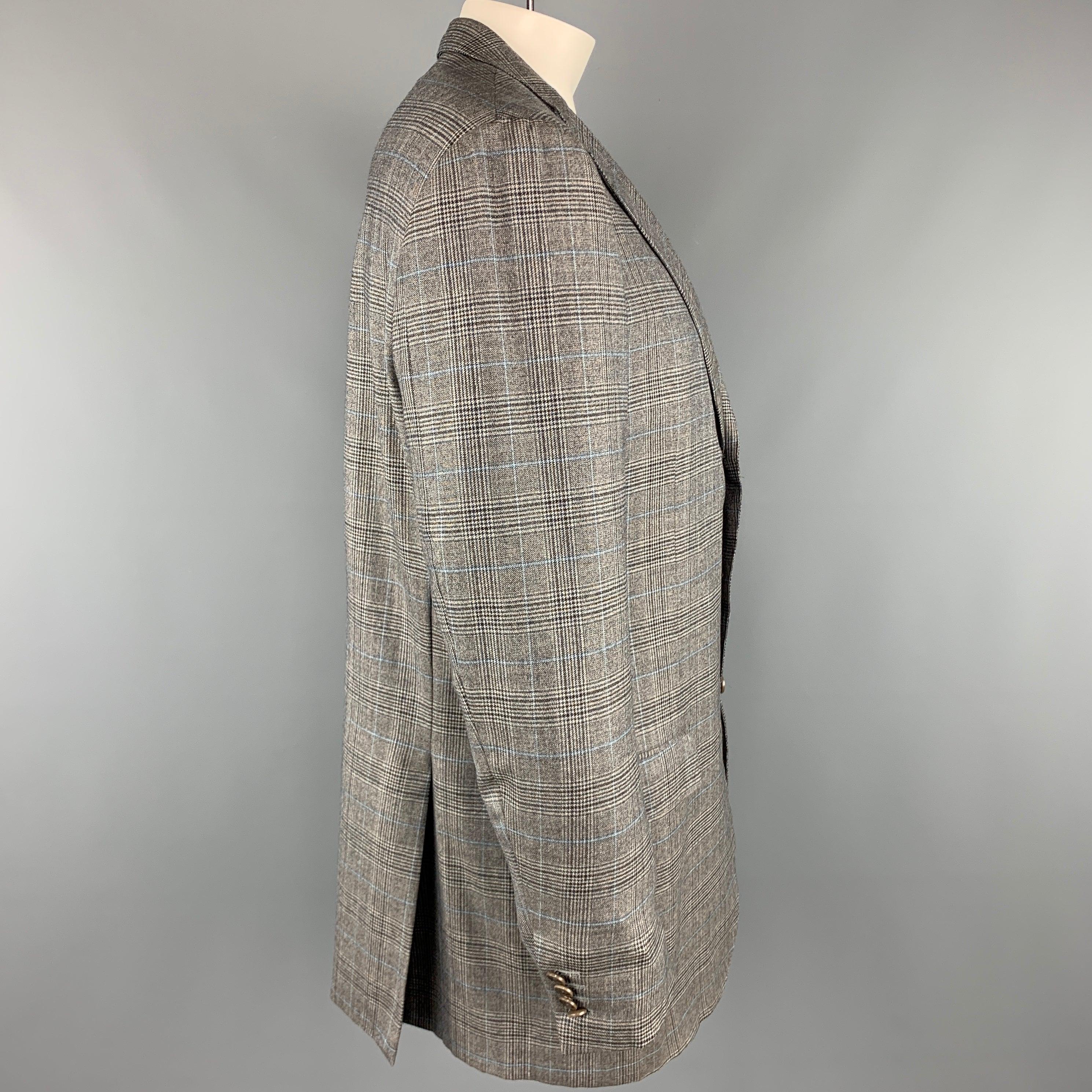 Men's ERMENEGILDO ZEGNA Size 46 Plaid Gray Wool Notch Lapel Long Sport Coat For Sale