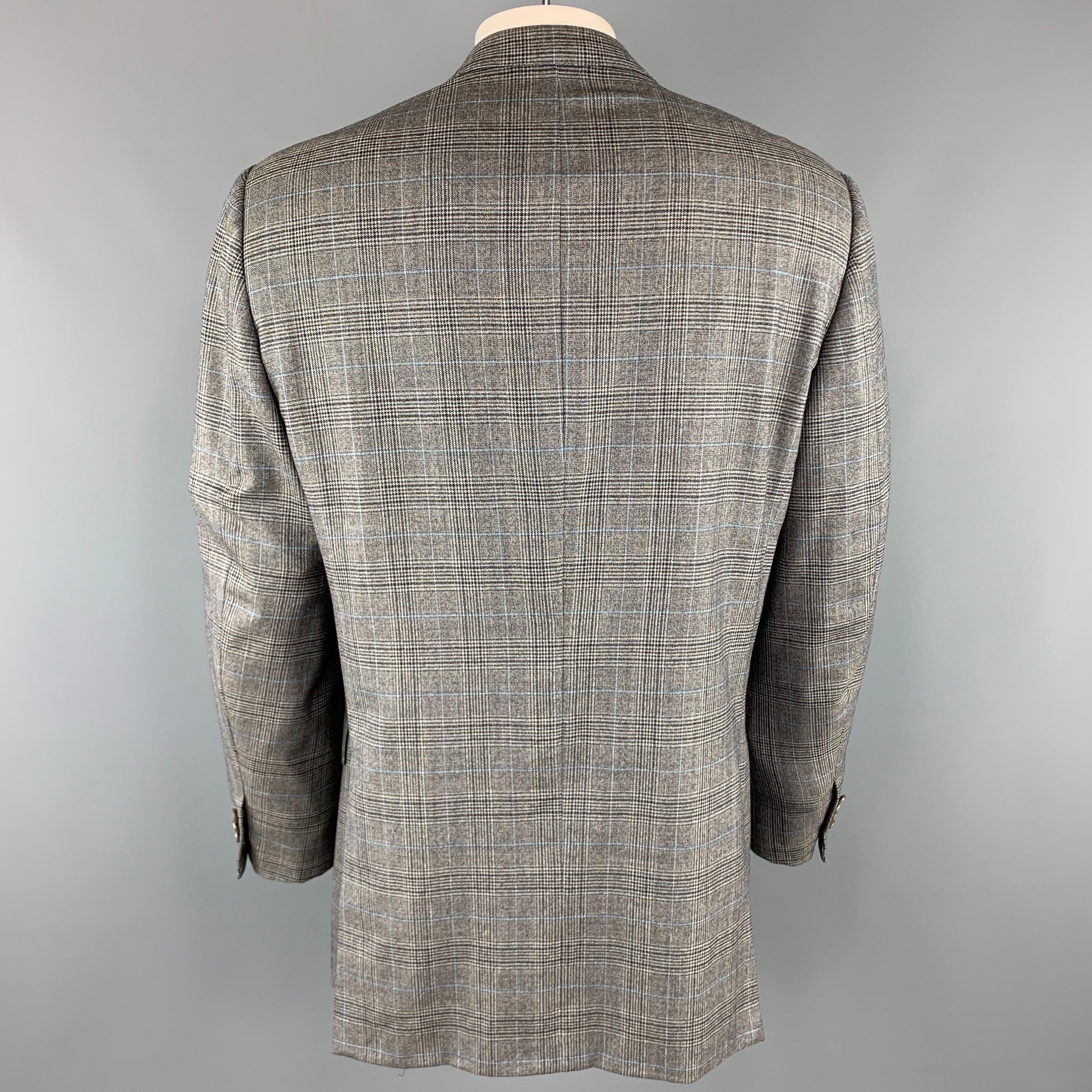 ERMENEGILDO ZEGNA Size 46 Plaid Gray Wool Notch Lapel Long Sport Coat For Sale 1