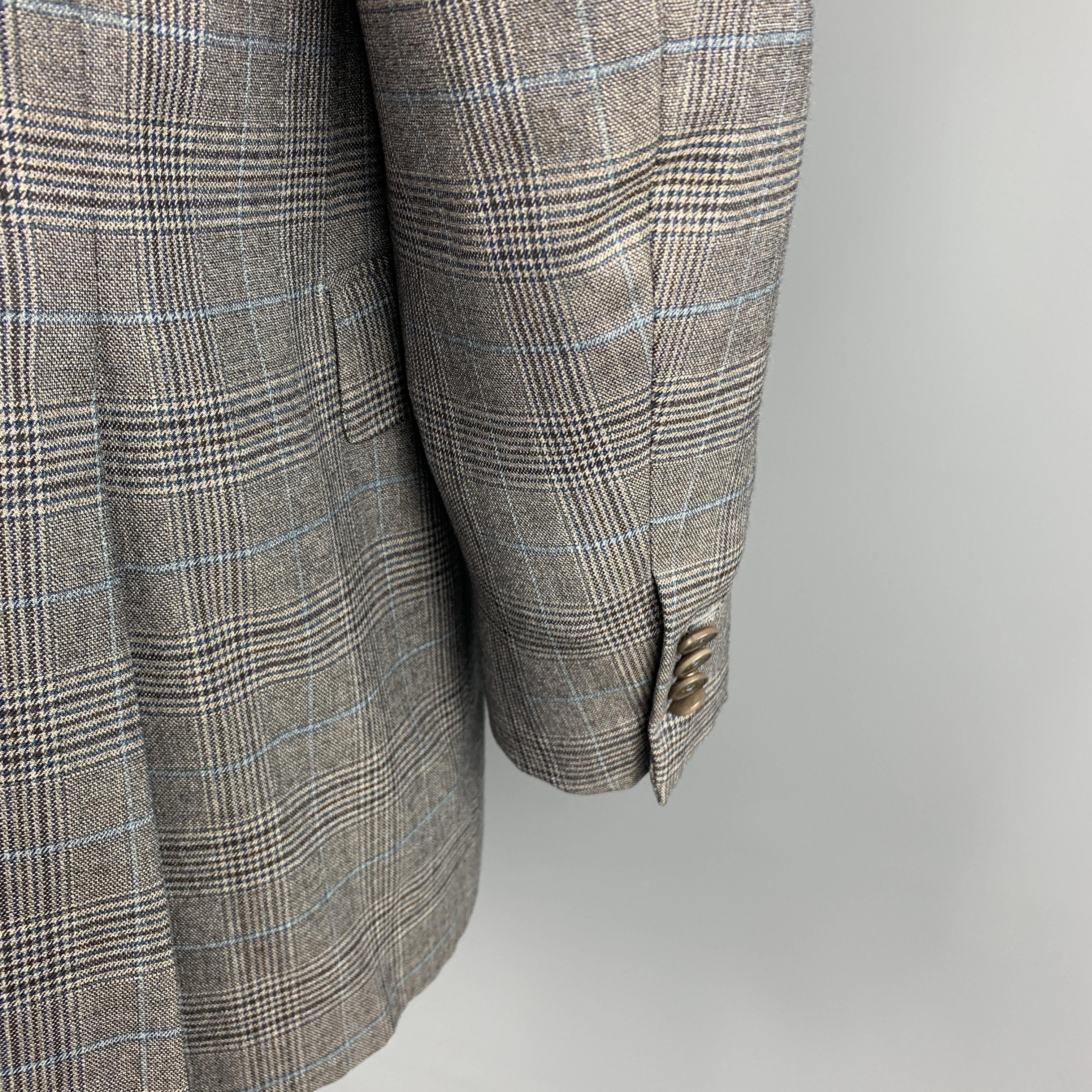 ERMENEGILDO ZEGNA Size 46 Plaid Gray Wool Notch Lapel Long Sport Coat In Excellent Condition In San Francisco, CA