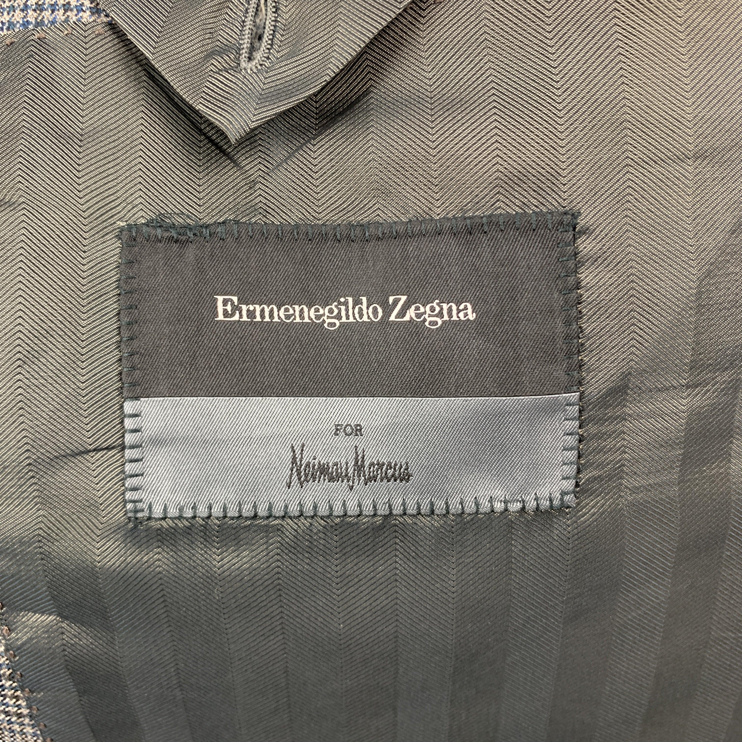 ERMENEGILDO ZEGNA Size 46 Plaid Gray Wool Notch Lapel Long Sport Coat For Sale 3