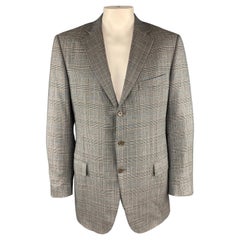 ERMENEGILDO ZEGNA Size 46 Plaid Gray Wool Notch Lapel Long Sport Coat