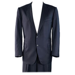 Used ERMENEGILDO ZEGNA Size 46 Regular Navy Twill Wool Notch Lapel Suit