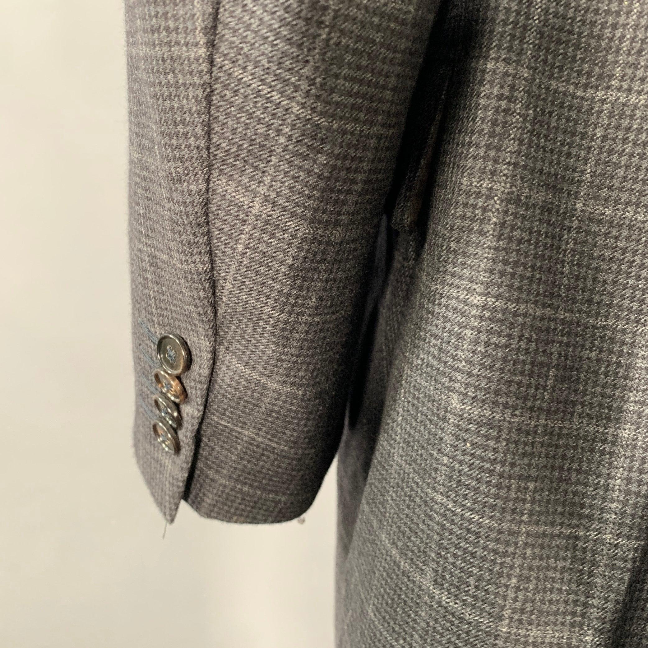 ERMENEGILDO ZEGNA Größe 48 Langer grauer anthrazitfarbener Holzkohle-Wandmantel mit Fensterhose aus Wolle Herren im Angebot