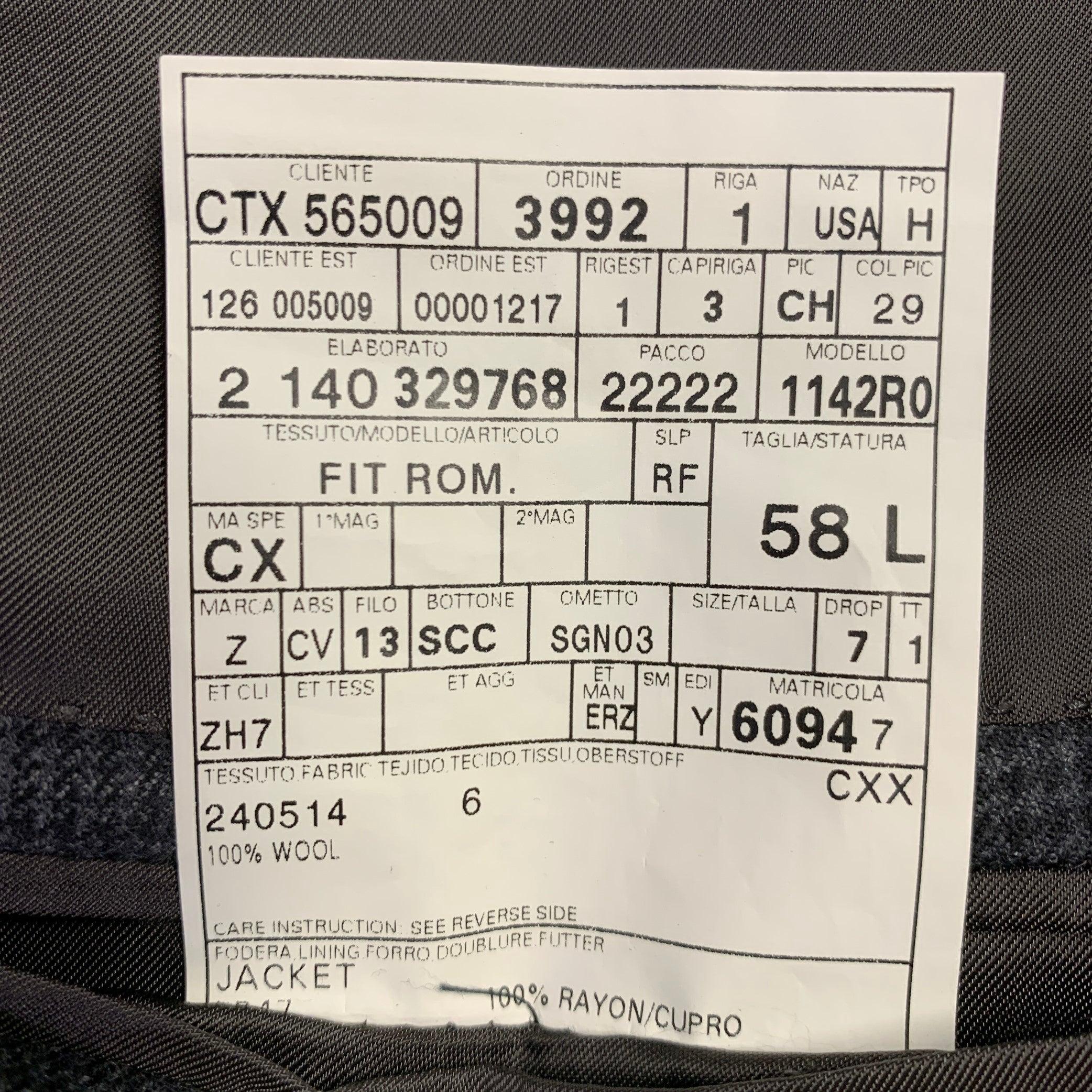 ERMENEGILDO ZEGNA Größe 48 Langer grauer anthrazitfarbener Holzkohle-Wandmantel mit Fensterhose aus Wolle im Angebot 2