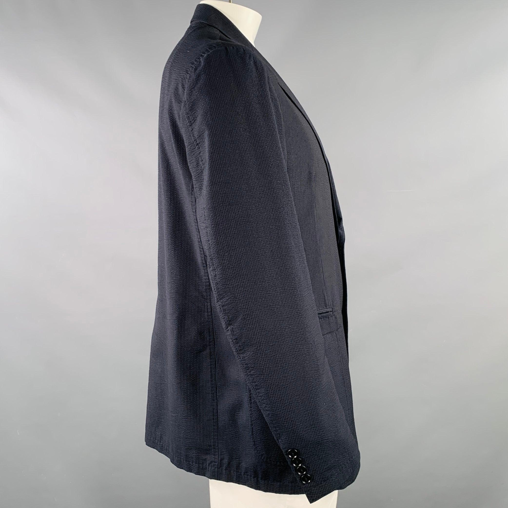 ERMENEGILDO ZEGNA Size 48 Navy Black Seersucker Silk Jacket In Excellent Condition In San Francisco, CA