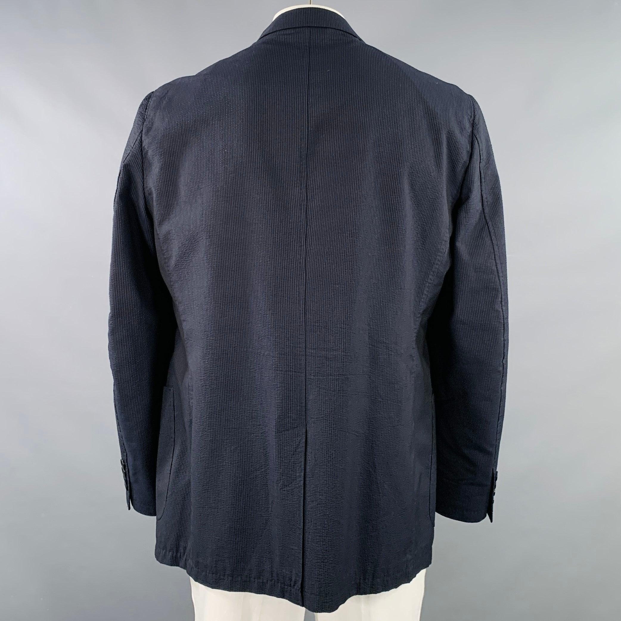 Men's ERMENEGILDO ZEGNA Size 48 Navy Black Seersucker Silk Jacket