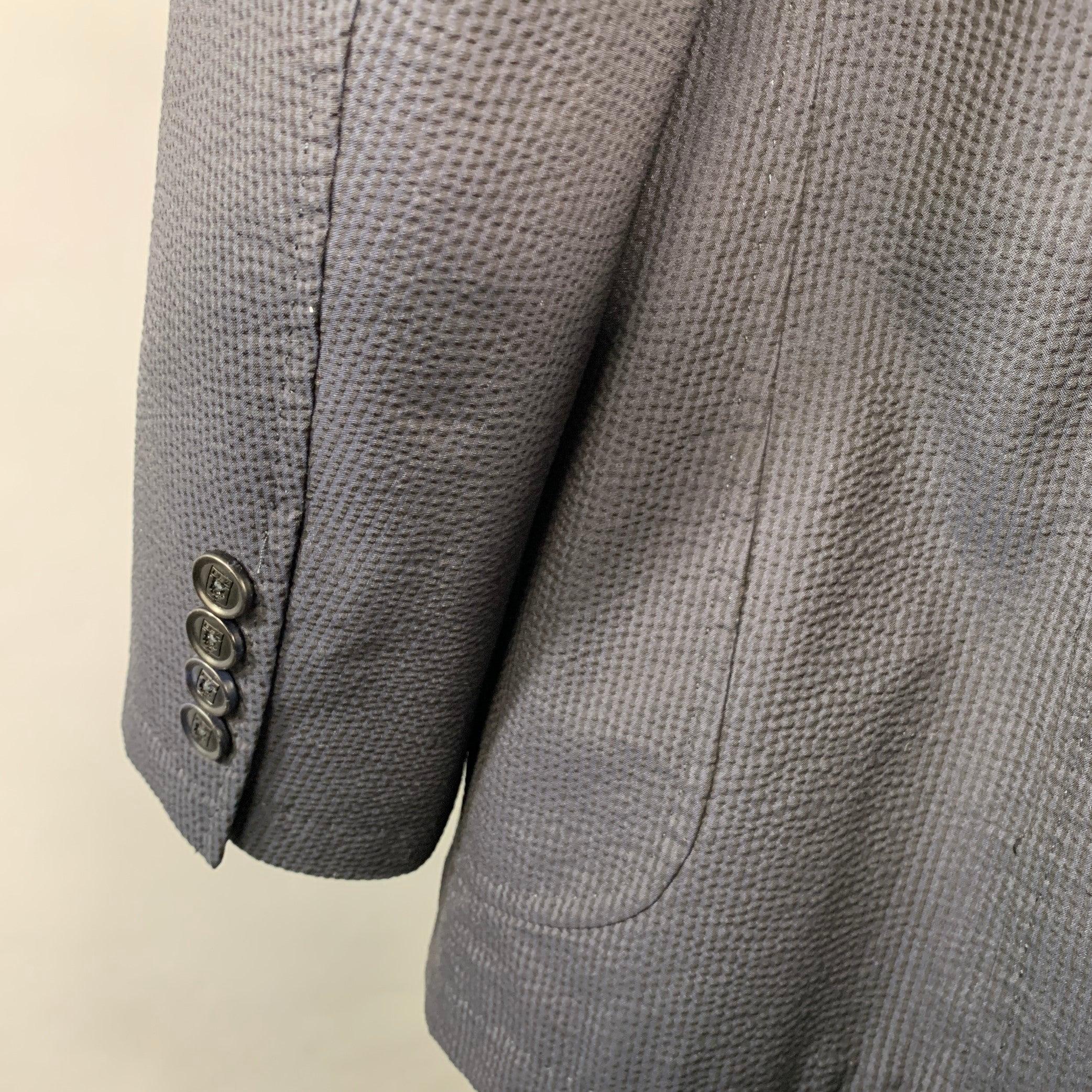 ERMENEGILDO ZEGNA Size 48 Navy Black Seersucker Silk Jacket 1