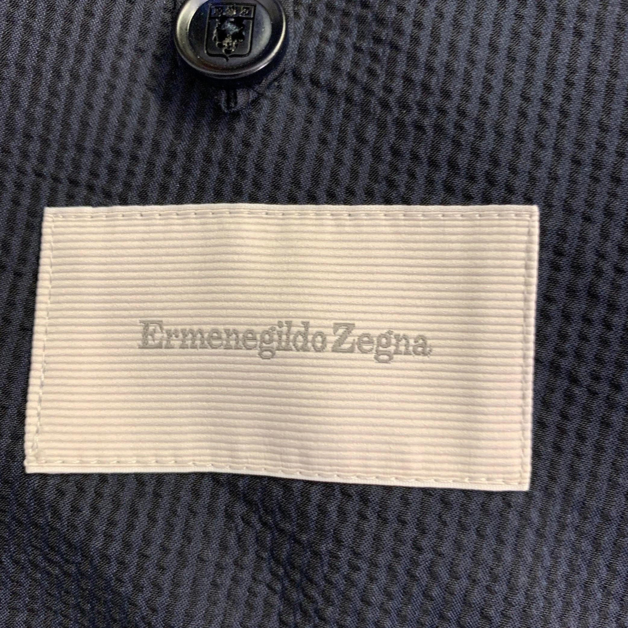 ERMENEGILDO ZEGNA Size 48 Navy Black Seersucker Silk Jacket 2
