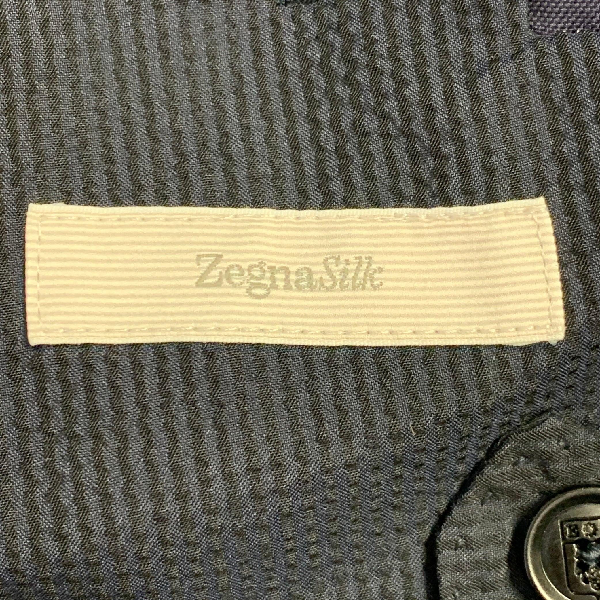 ERMENEGILDO ZEGNA Size 48 Navy Black Seersucker Silk Jacket 3