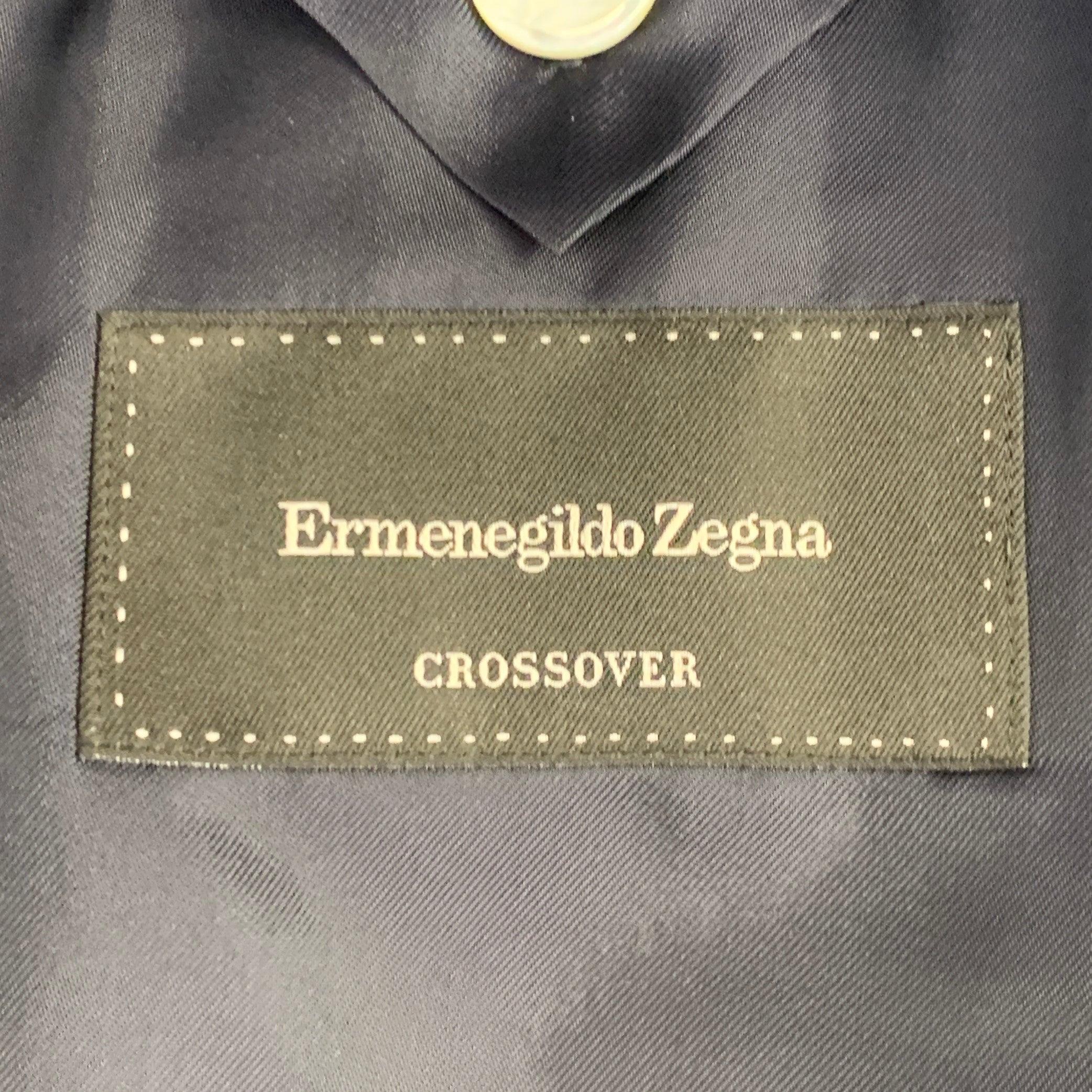 ERMENEGILDO ZEGNA Size 48 Regular Blue Navy Plaid Notch Lapel Sport Coat For Sale 2
