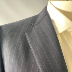 ERMENEGILDO ZEGNA  Size 52 Black Pinstripe Wool Silk Notch Lapel Suit