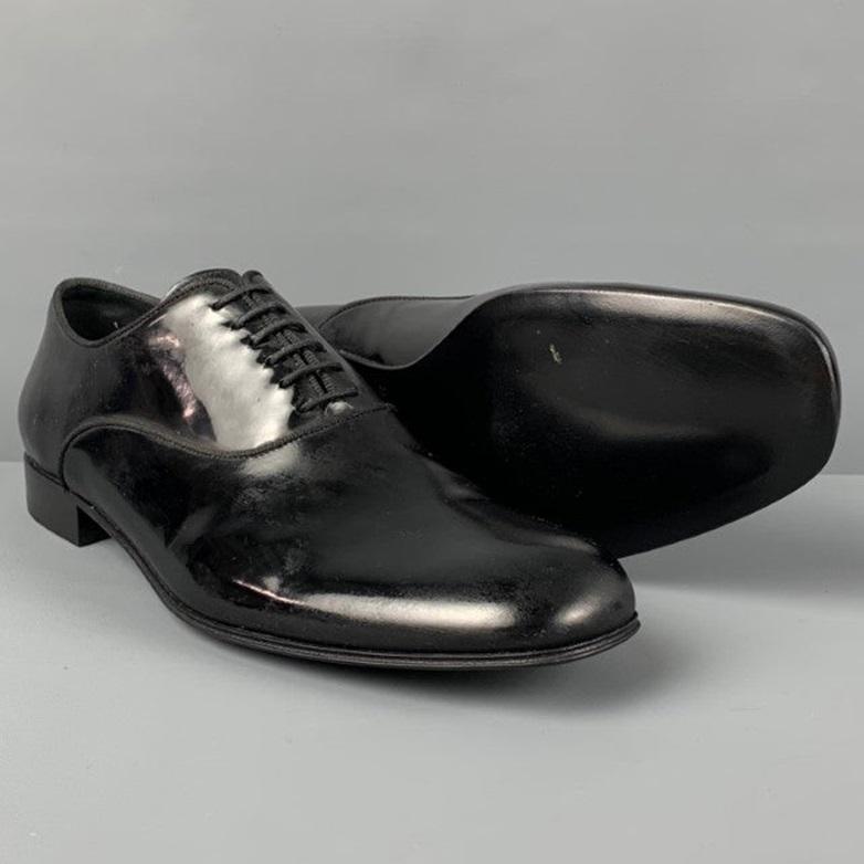 ERMENEGILDO ZEGNA Size 8.5 Black Leather Lace Up Shoes In Good Condition For Sale In San Francisco, CA