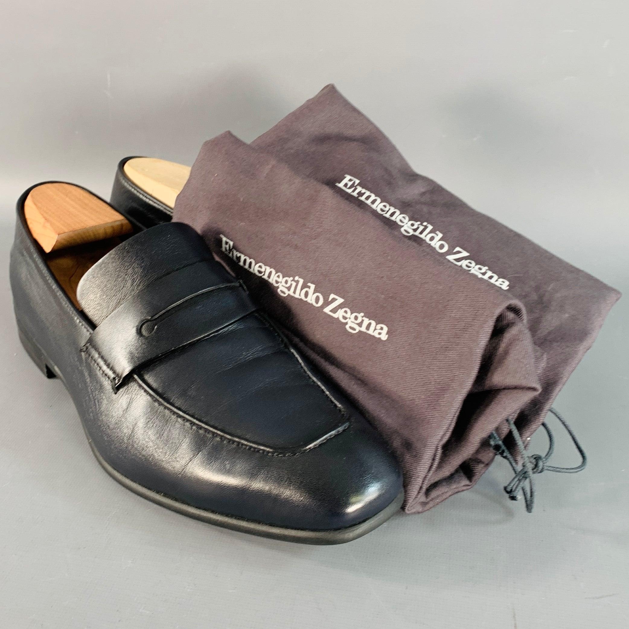 ERMENEGILDO ZEGNA Größe 9 L'Asola Schwarz Lammfell Leder Penny Loafers im Angebot 6