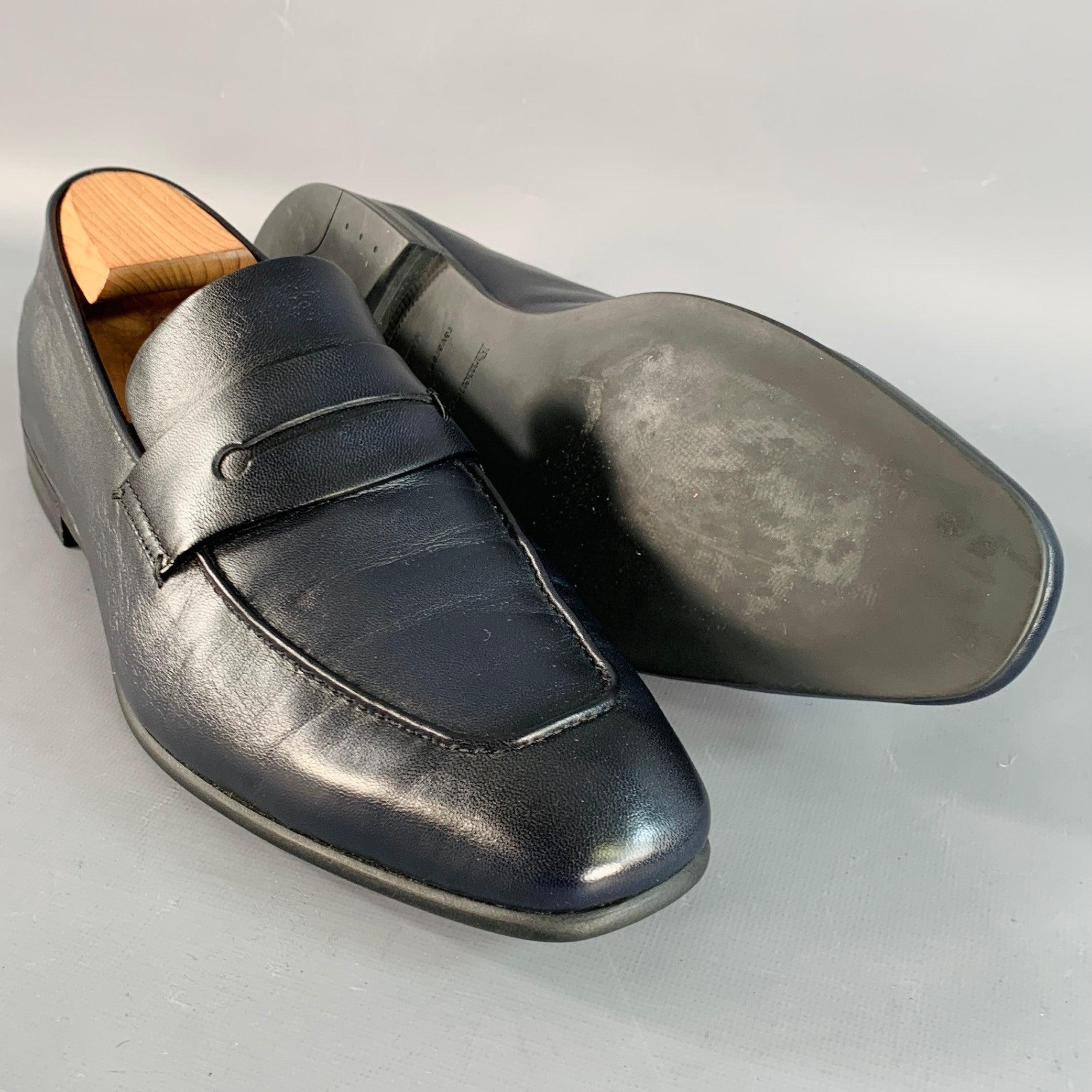ERMENEGILDO ZEGNA Größe 9 L'Asola Schwarz Lammfell Leder Penny Loafers im Angebot 1