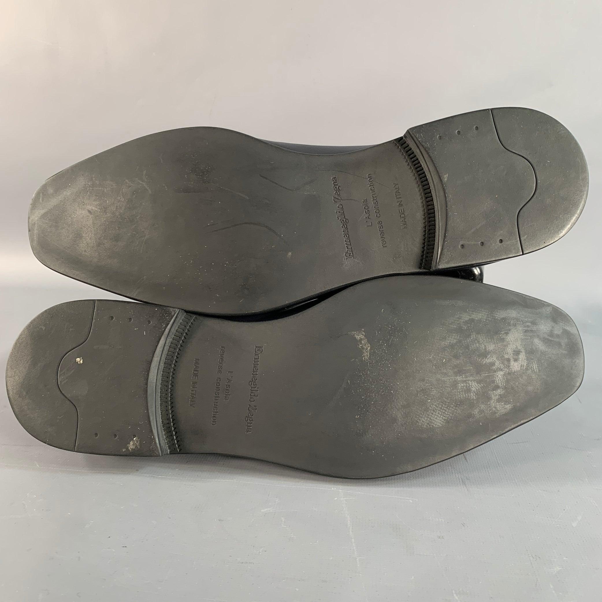 ERMENEGILDO ZEGNA Größe 9 L'Asola Schwarz Lammfell Leder Penny Loafers im Angebot 2