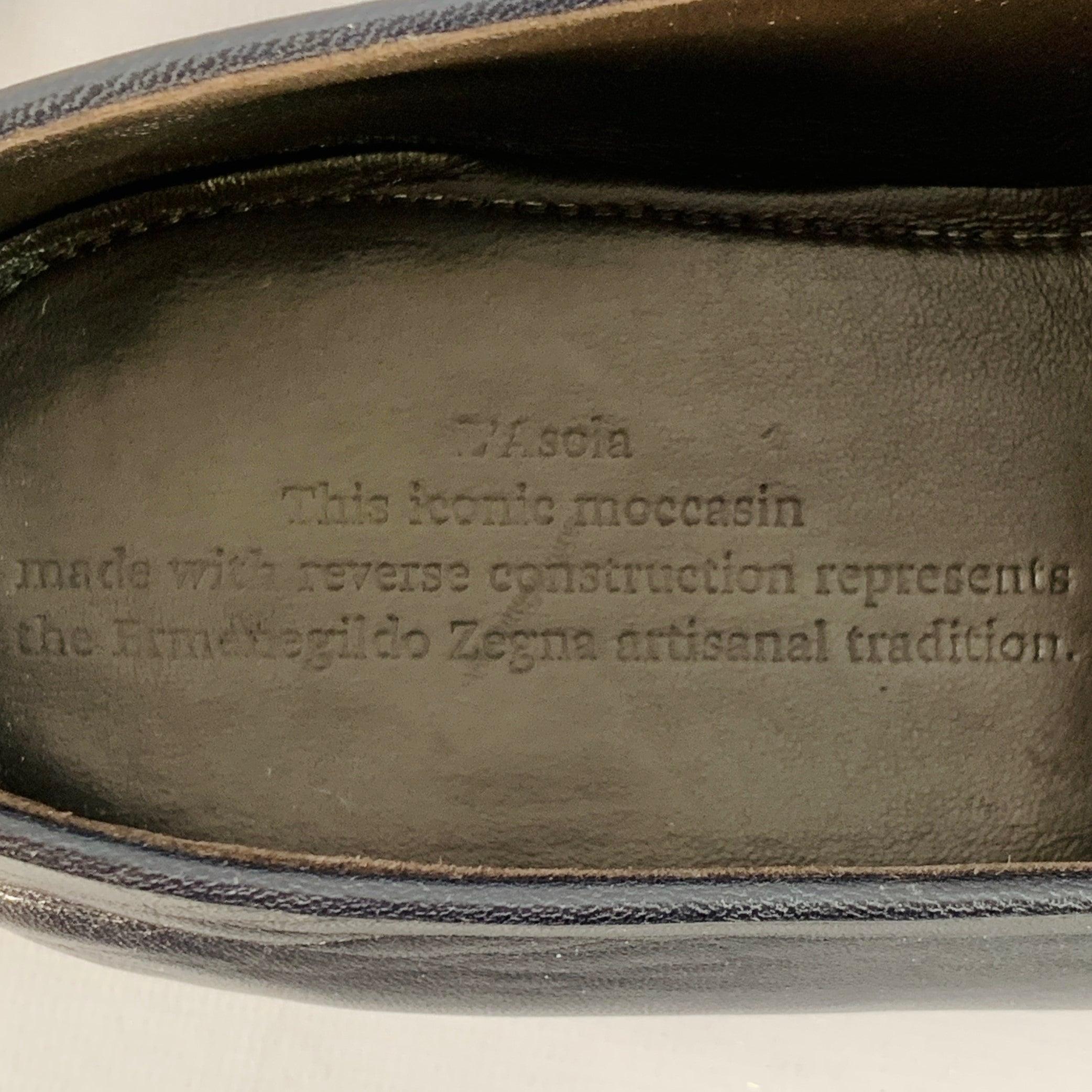 ERMENEGILDO ZEGNA Größe 9 L'Asola Schwarz Lammfell Leder Penny Loafers im Angebot 3