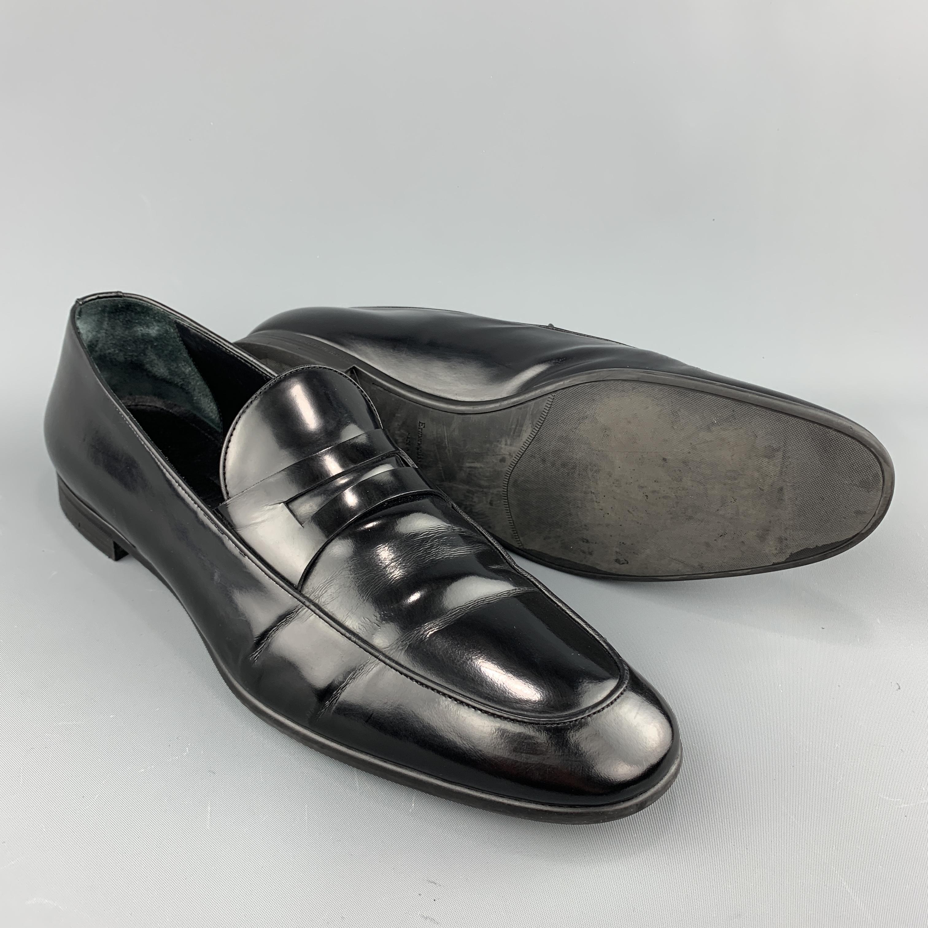 ERMENEGILDO ZEGNA Size 9.5 Black Patent Leather Slip On Loafers In Good Condition In San Francisco, CA