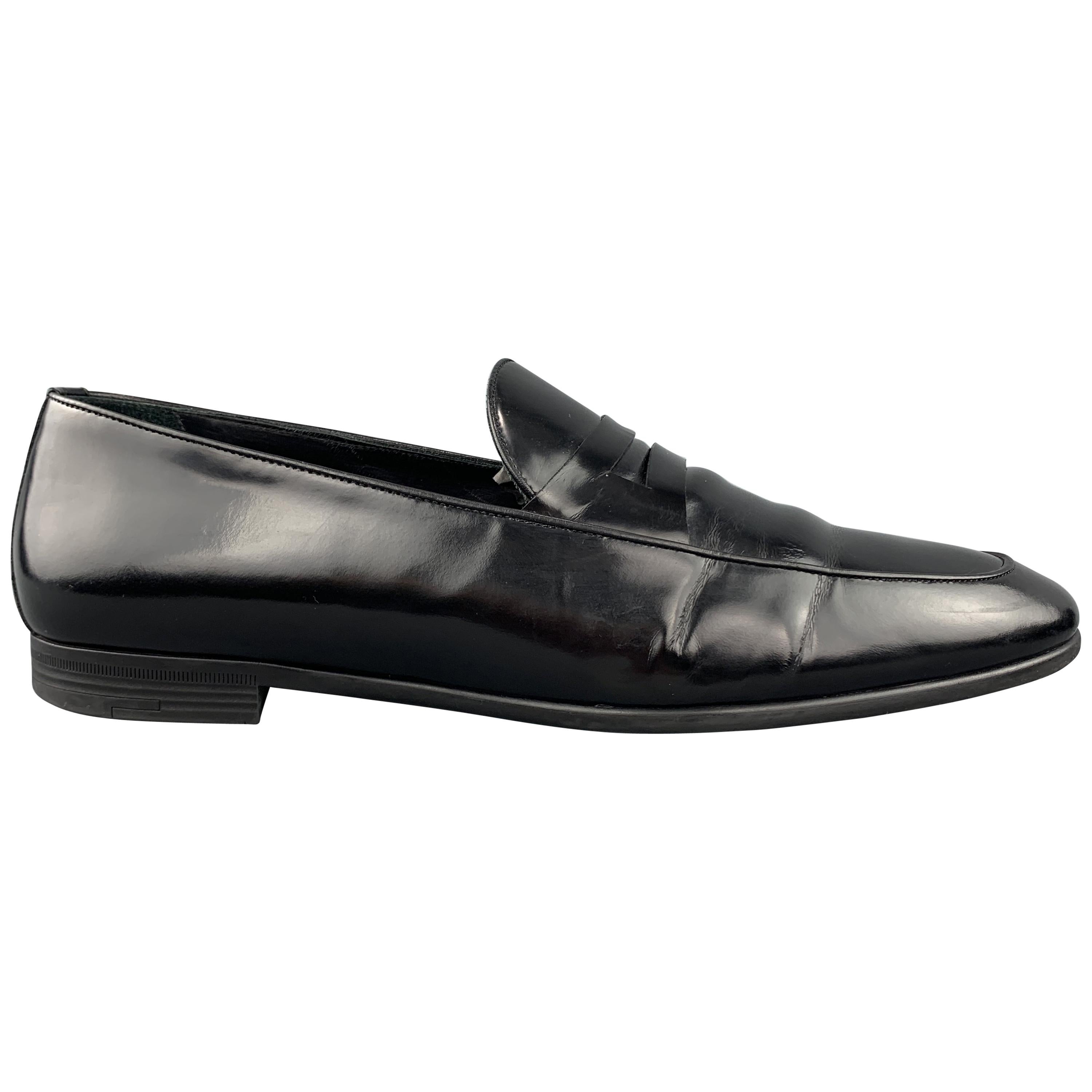 ERMENEGILDO ZEGNA Size 9.5 Black Patent Leather Slip On Loafers