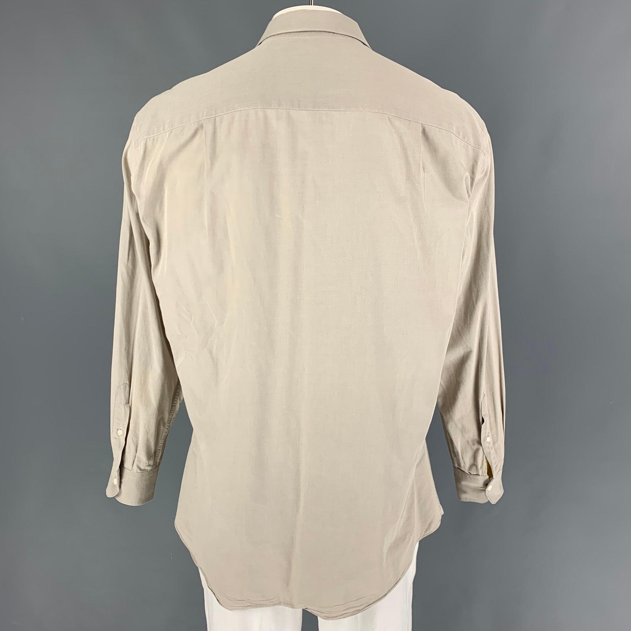 ERMENEGILDO ZEGNA Size L Beige Cotton Button Up Long Sleeve Shirt In Good Condition For Sale In San Francisco, CA
