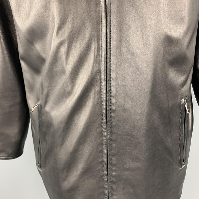 ERMENEGILDO ZEGNA Size L Black Leather and Nylon Reversible Zip Coat ...