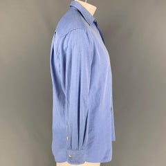 Ermenegildo Zegna Taglia L Camicia in cotone blu con bottoni e manica lunga