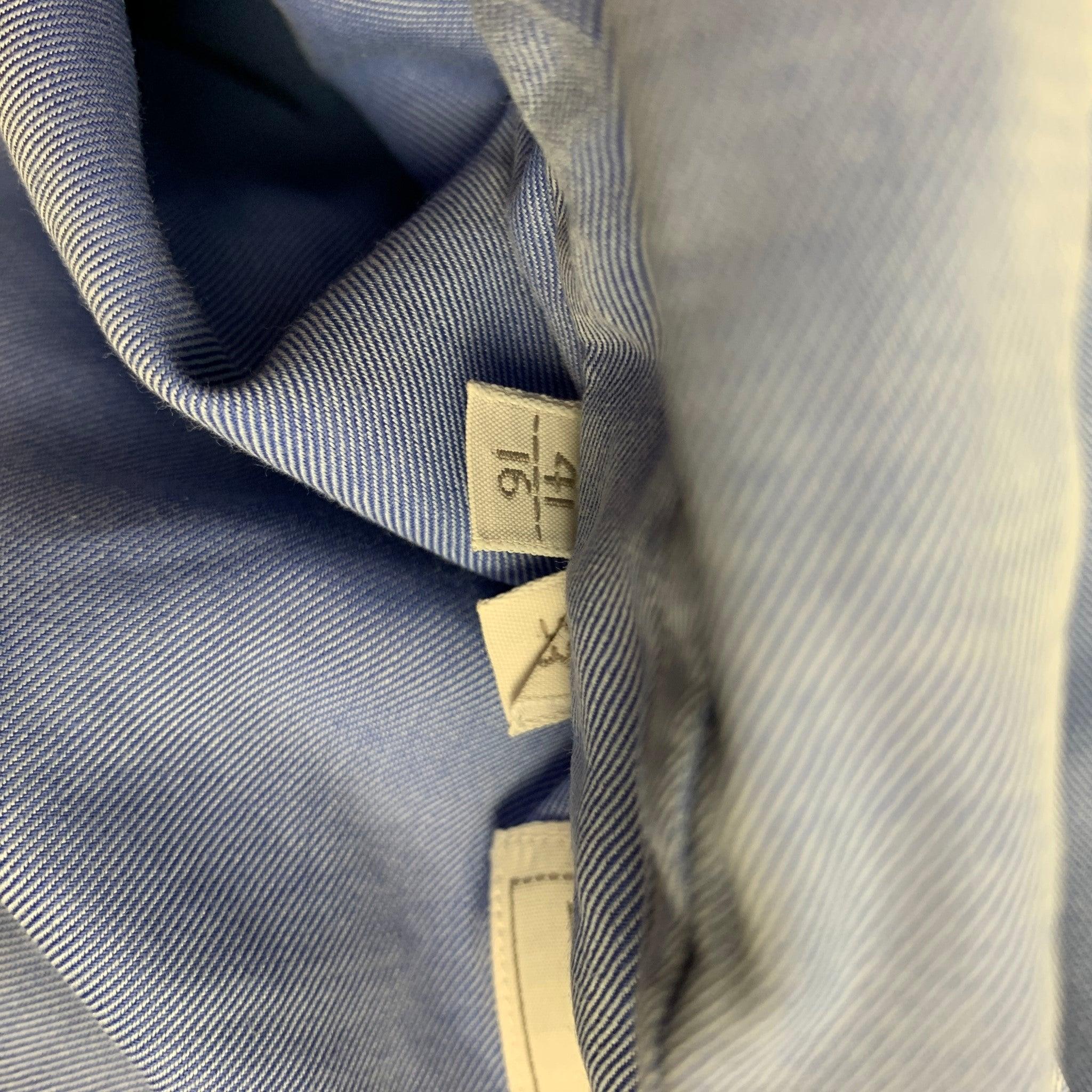 ERMENEGILDO ZEGNA Size L Blue Cotton Button Up Long Sleeve Shirt For Sale 1