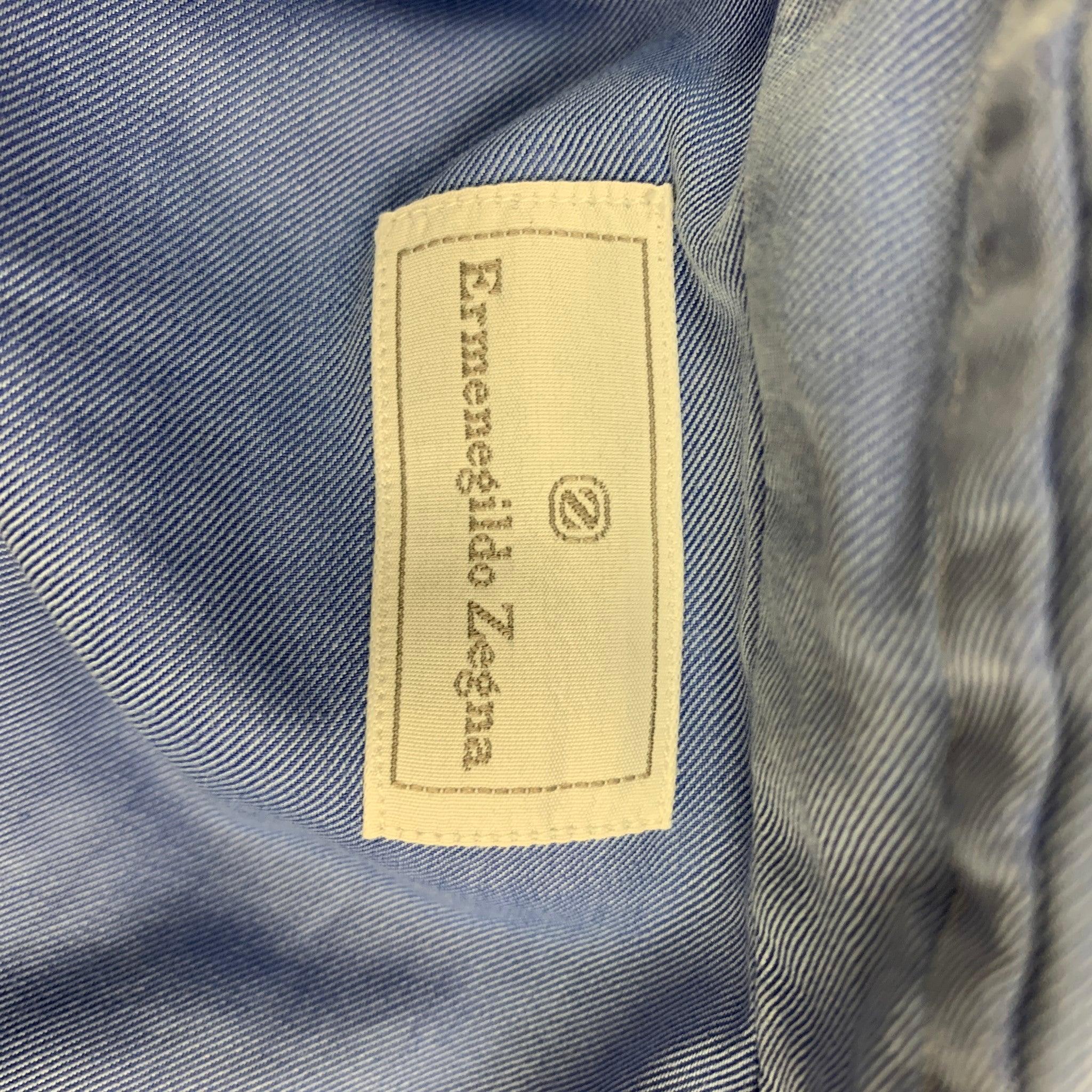 ERMENEGILDO ZEGNA Size L Blue Cotton Button Up Long Sleeve Shirt For Sale 2