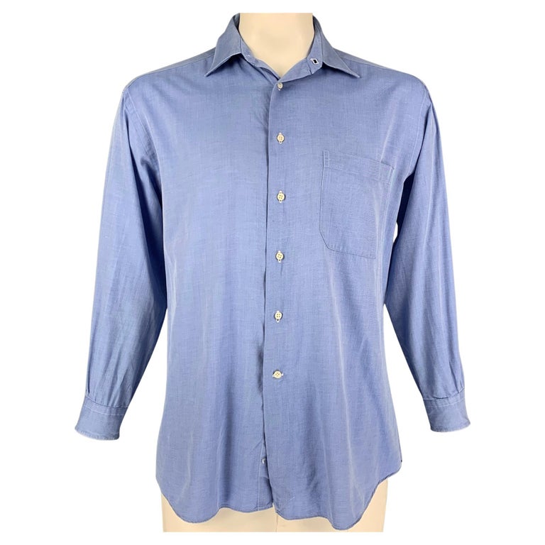 ERMENEGILDO ZEGNA Size M Blue White Plaid Cotton Long Sleeve Shirt main image 1