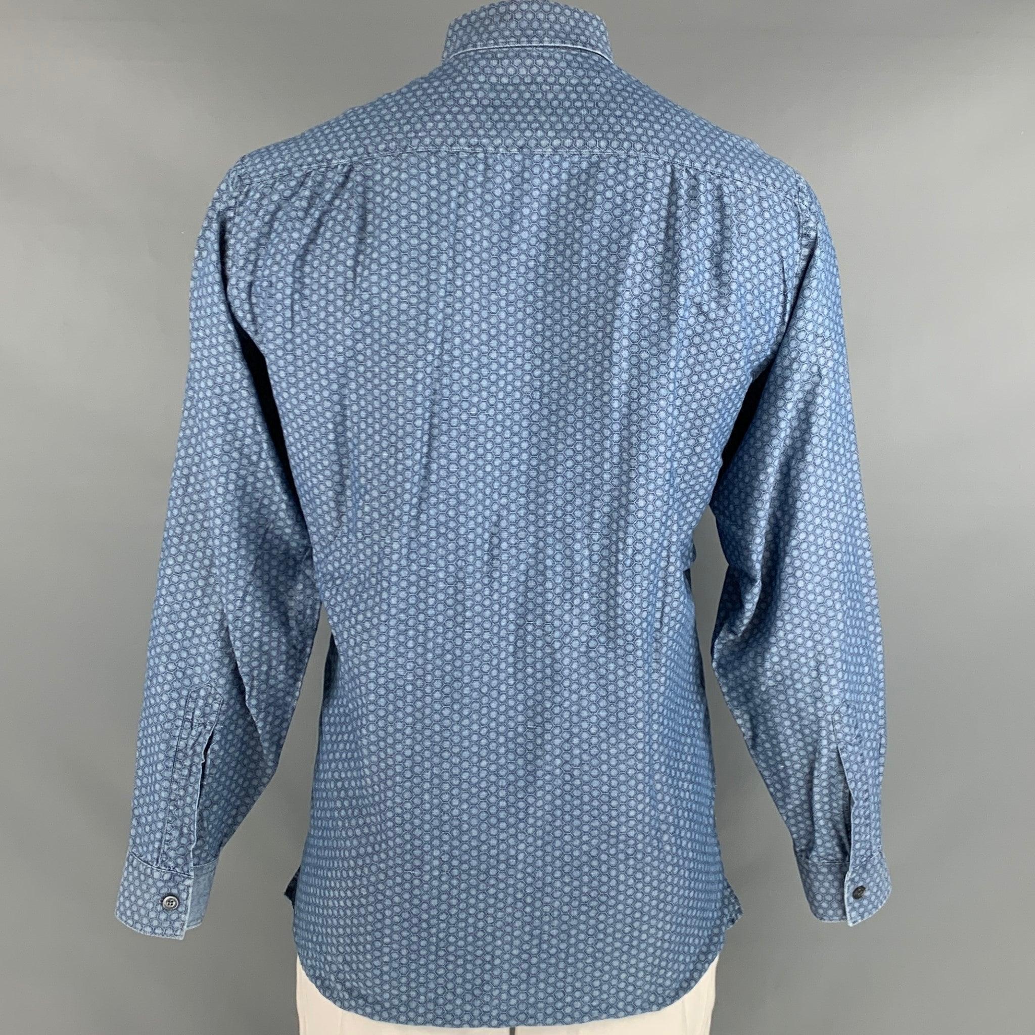 Men's ERMENEGILDO ZEGNA Size L Blue Cotton Linen Long Sleeve Shirt For Sale