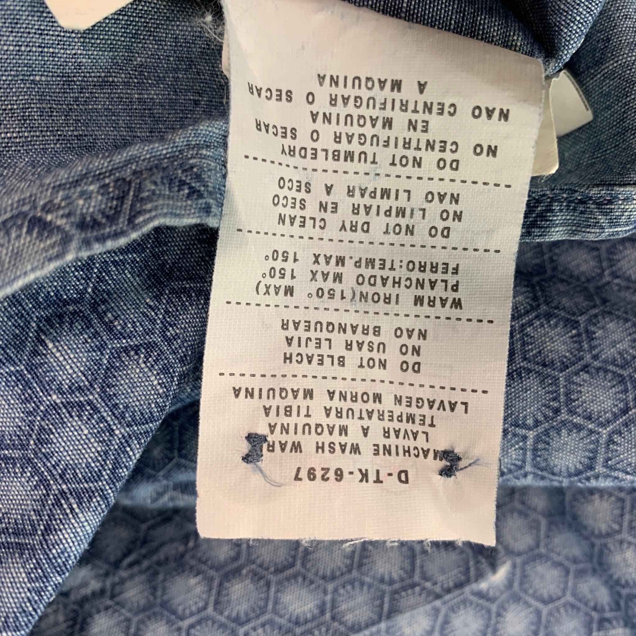 ERMENEGILDO ZEGNA Size L Blue Cotton Linen Long Sleeve Shirt For Sale 4