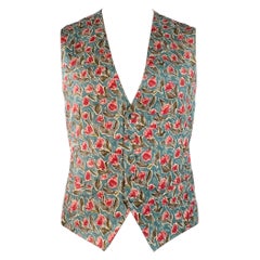 Ermenegildo Zegna Taille L Gilet en soie à fleurs bleu olive rose