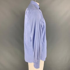 ERMENEGILDO ZEGNA Size L Blue Stripe Cotton Long Sleeve Shirt