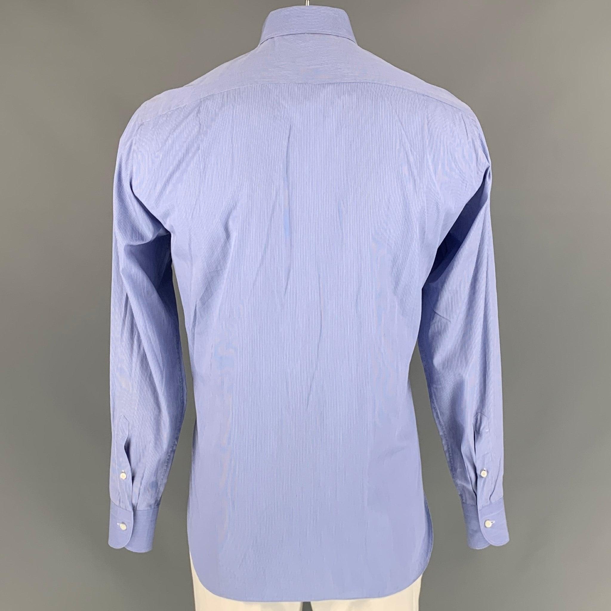 ERMENEGILDO ZEGNA Size L Blue Stripe Cotton Long Sleeve Shirt In Good Condition For Sale In San Francisco, CA