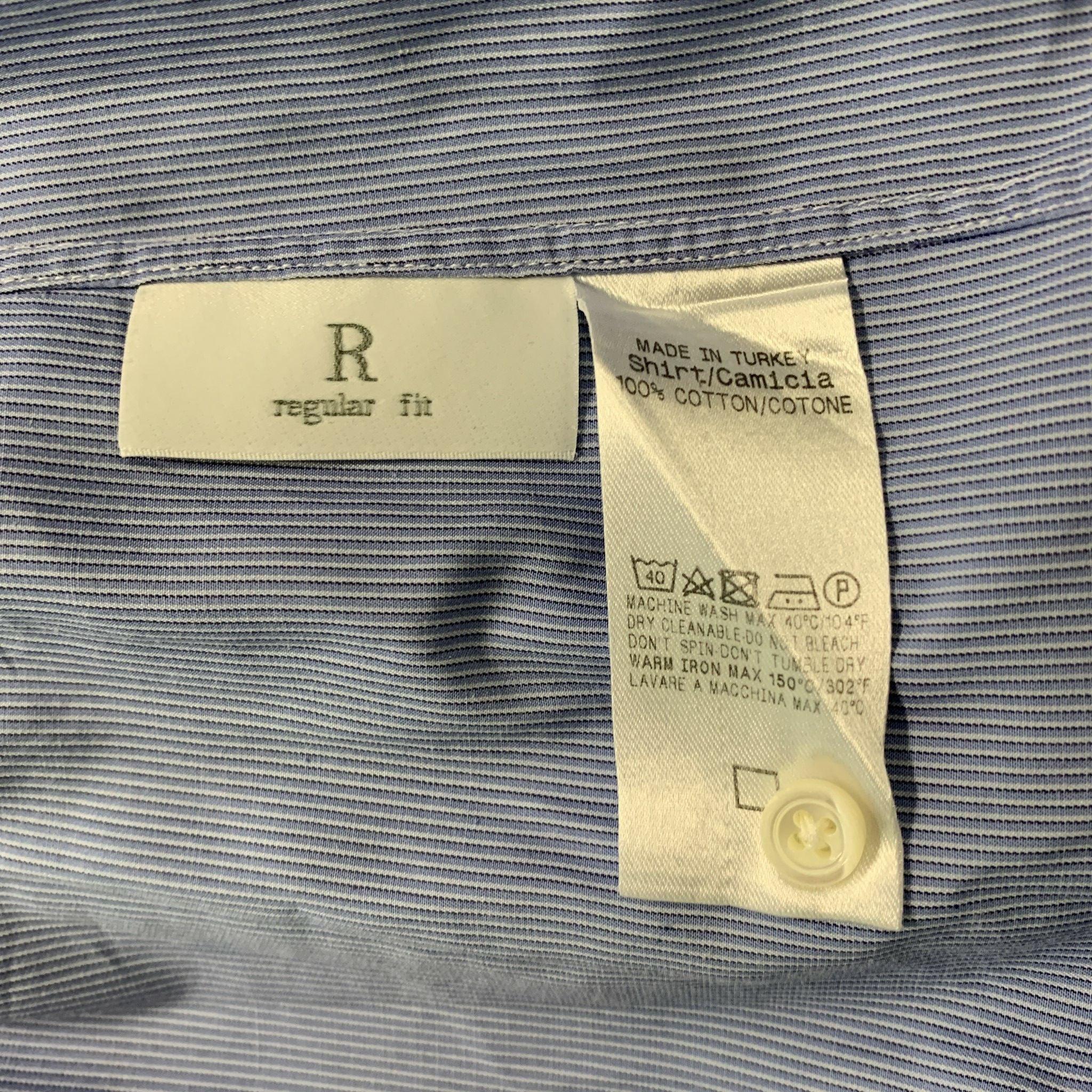 ERMENEGILDO ZEGNA Size L Blue Stripe Cotton Long Sleeve Shirt For Sale 1