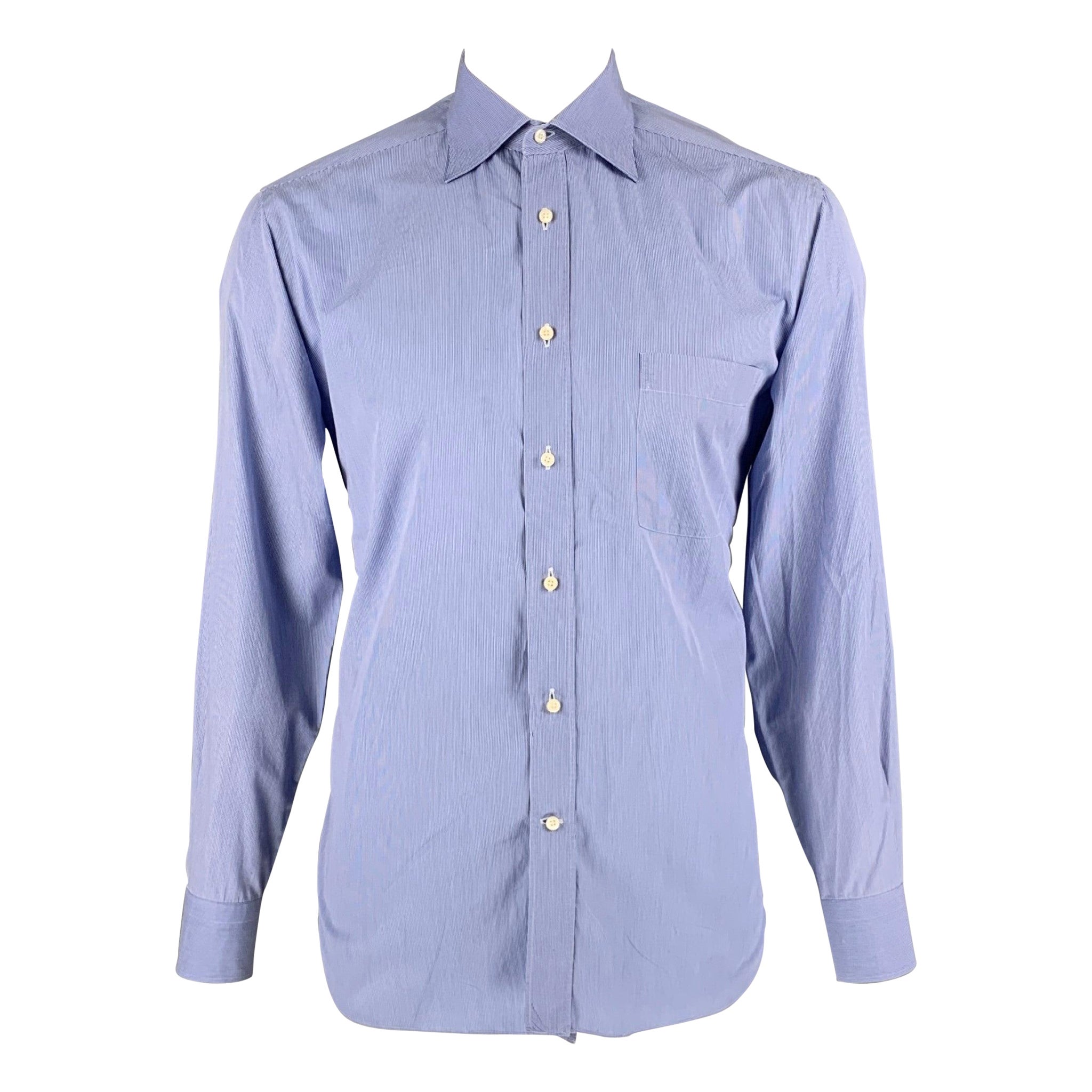 Ermenegildo Zegna Taglia L Camicia a maniche lunghe in cotone a righe blu