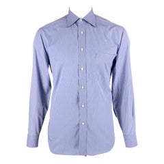 Ermenegildo Zegna Taglia L Camicia a maniche lunghe in cotone a righe blu