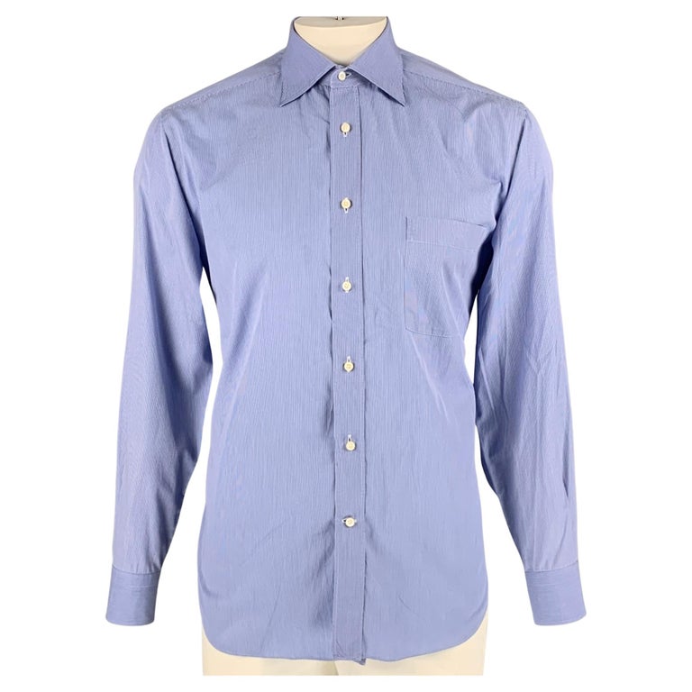 ERMENEGILDO ZEGNA Size M Blue White Plaid Cotton Long Sleeve Shirt main image 0