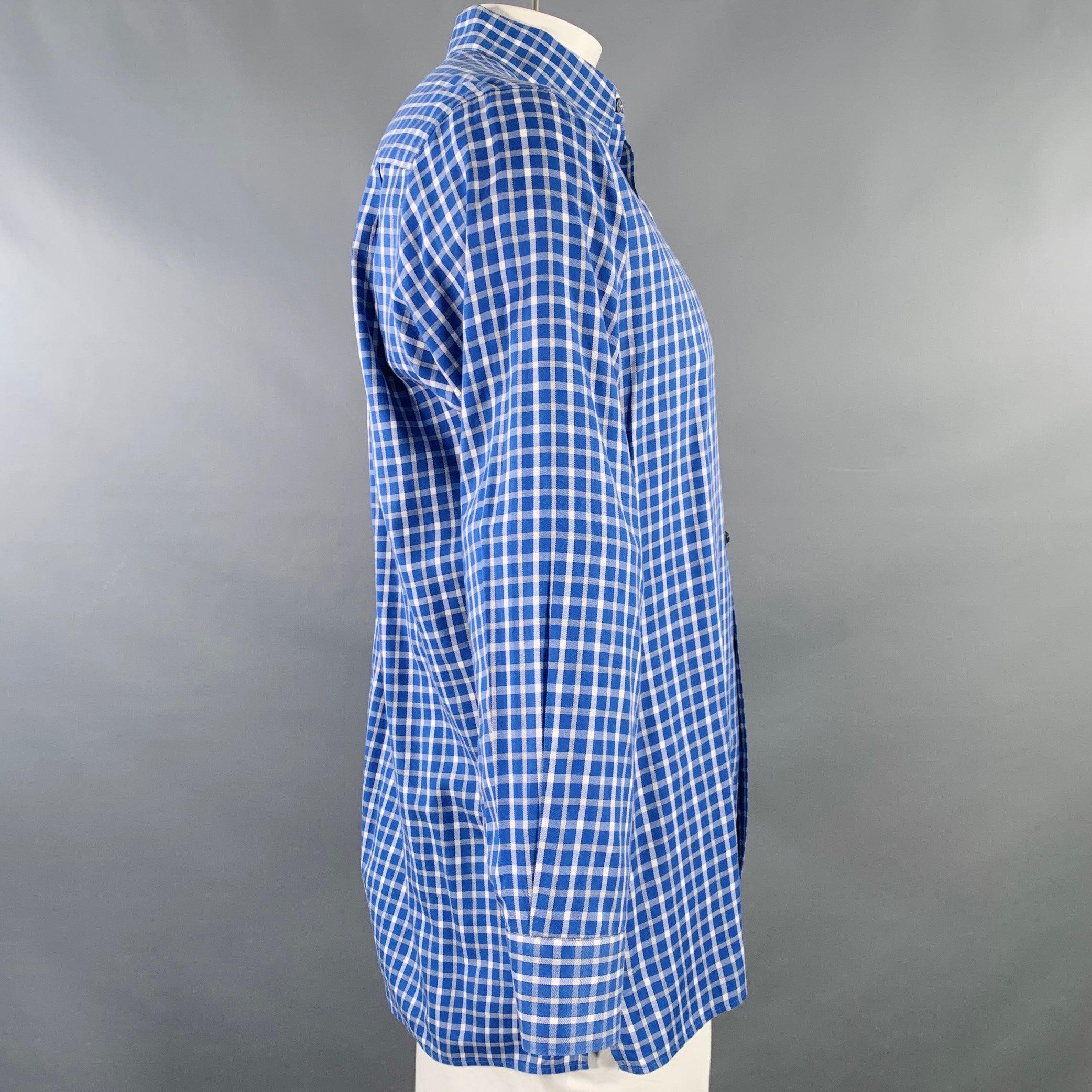 Blu Ermenegildo Zegna Taglia L Camicia a maniche lunghe in cotone a quadretti blu e bianchi in vendita