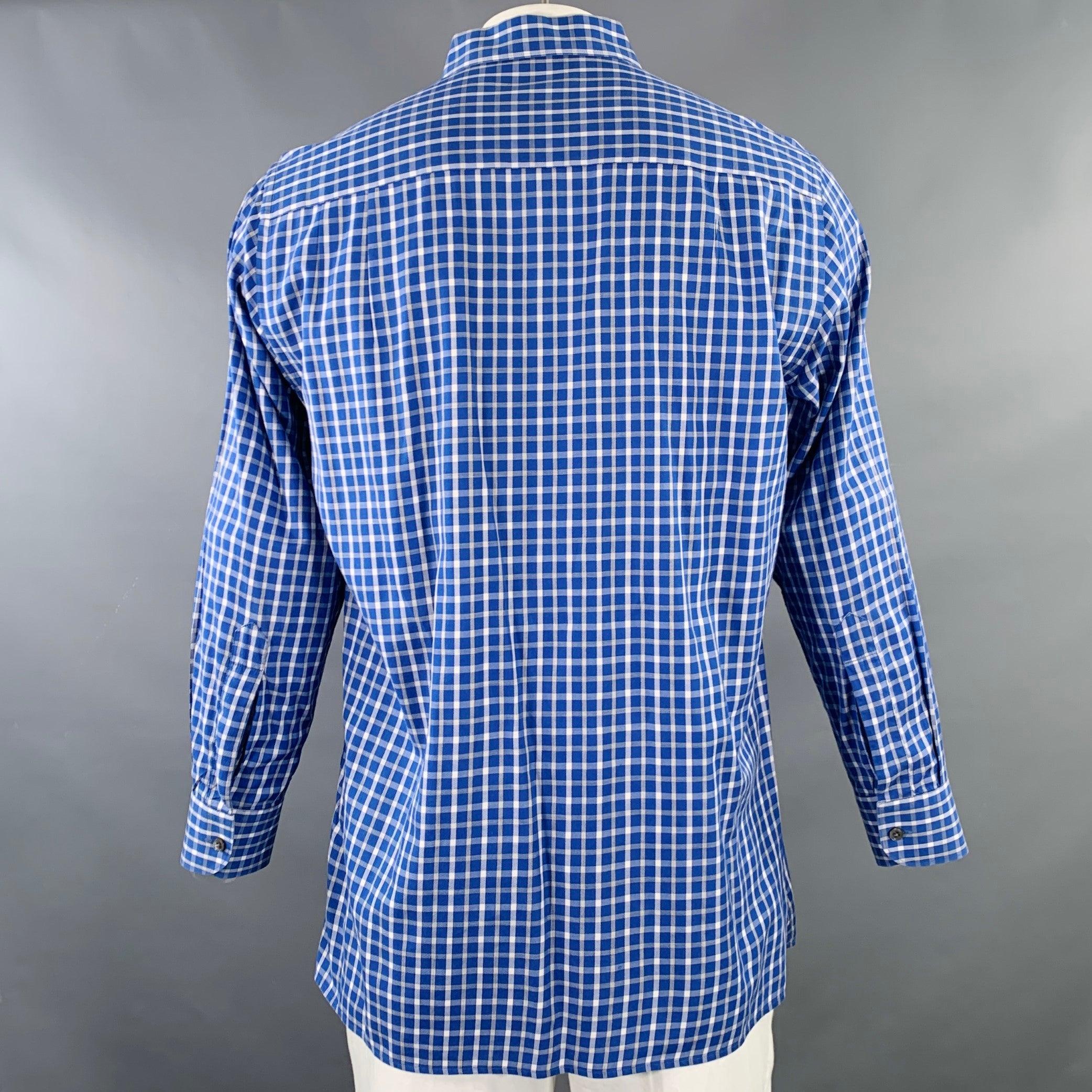Ermenegildo Zegna Taglia L Camicia a maniche lunghe in cotone a quadretti blu e bianchi In condizioni ottime in vendita a San Francisco, CA
