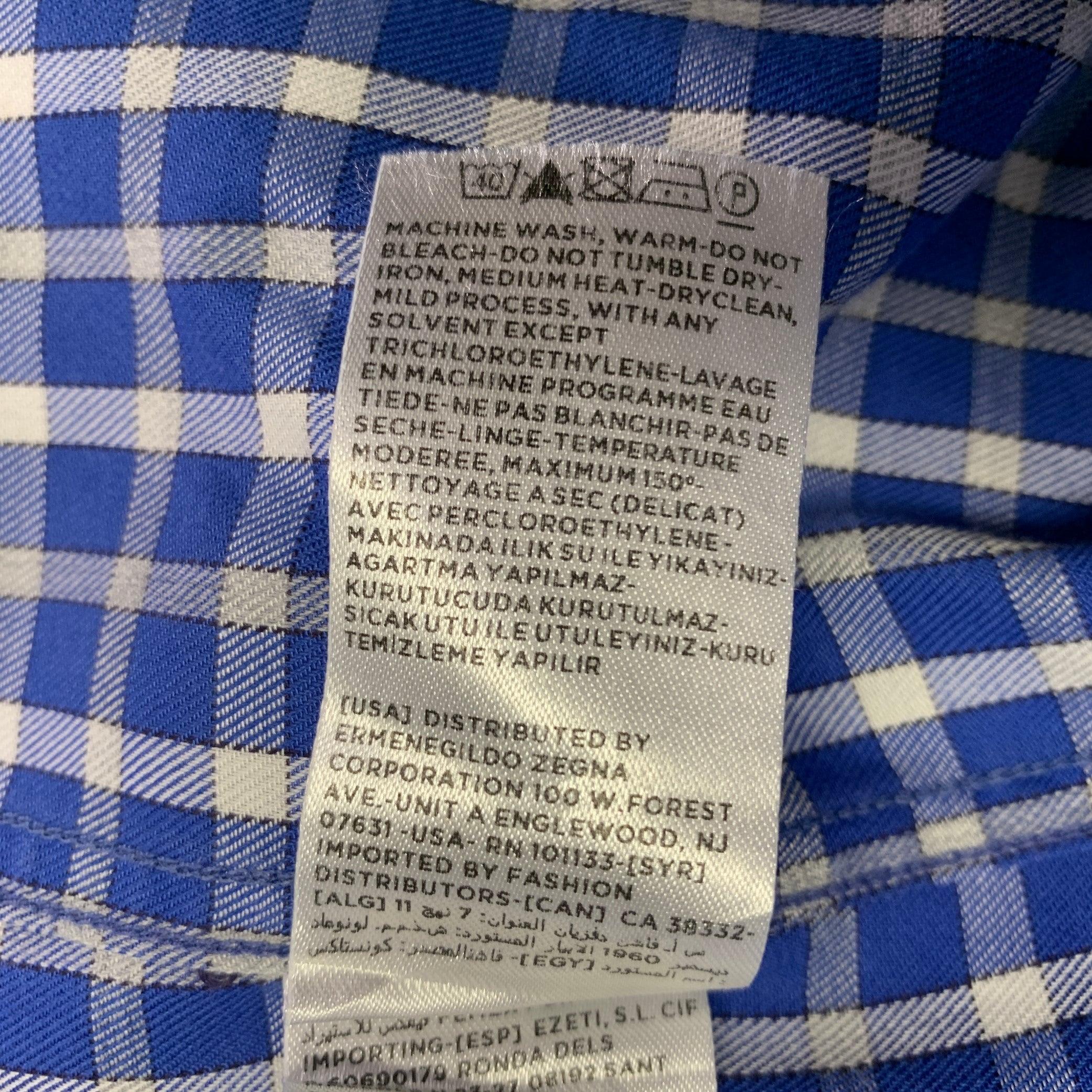 Ermenegildo Zegna Taglia L Camicia a maniche lunghe in cotone a quadretti blu e bianchi in vendita 2